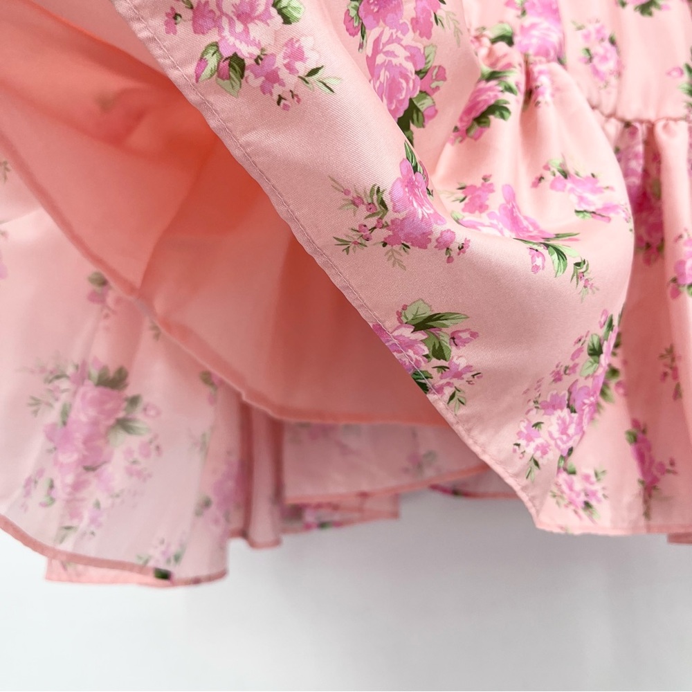 LoveShackFancy x Target Cecile Puff Sleeve Pink Satin Floral Mini Dress Size 12 - Picture 8 of 11